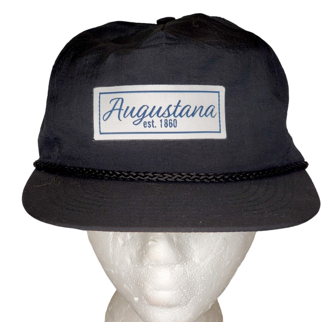Vintage 80s Augustana College Black Rope Hat Nylon Adjustable Flat Bill