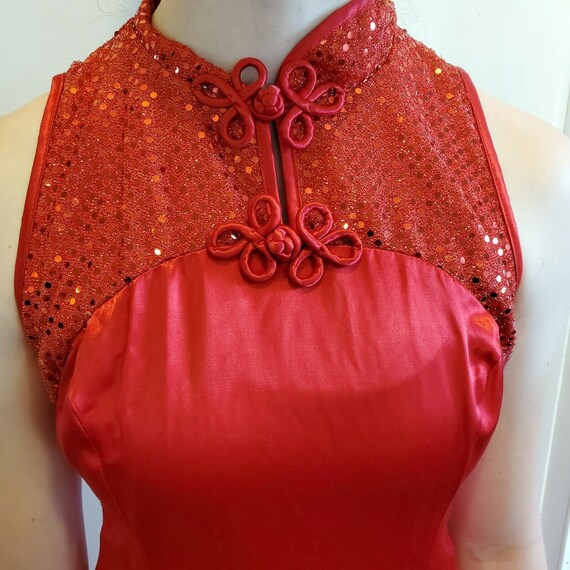 Vintage 90s Zum Zum Cheongsam Japanese Red Satin … - image 2