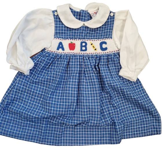 Vintage 2T Girls ABC School Pinafore Apron Dress … - image 1