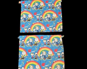 VTG Peanuts Rainbow Race Day Charlie Brown Snoopy Window Valances 2 29" W X 24"