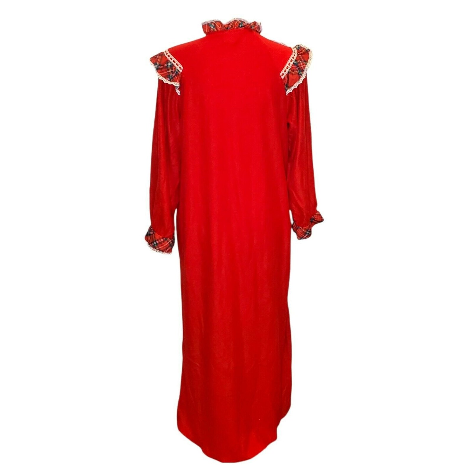 Vintage Christmas Velour Red Housecoat Robe Zip Front Long Plaid ...