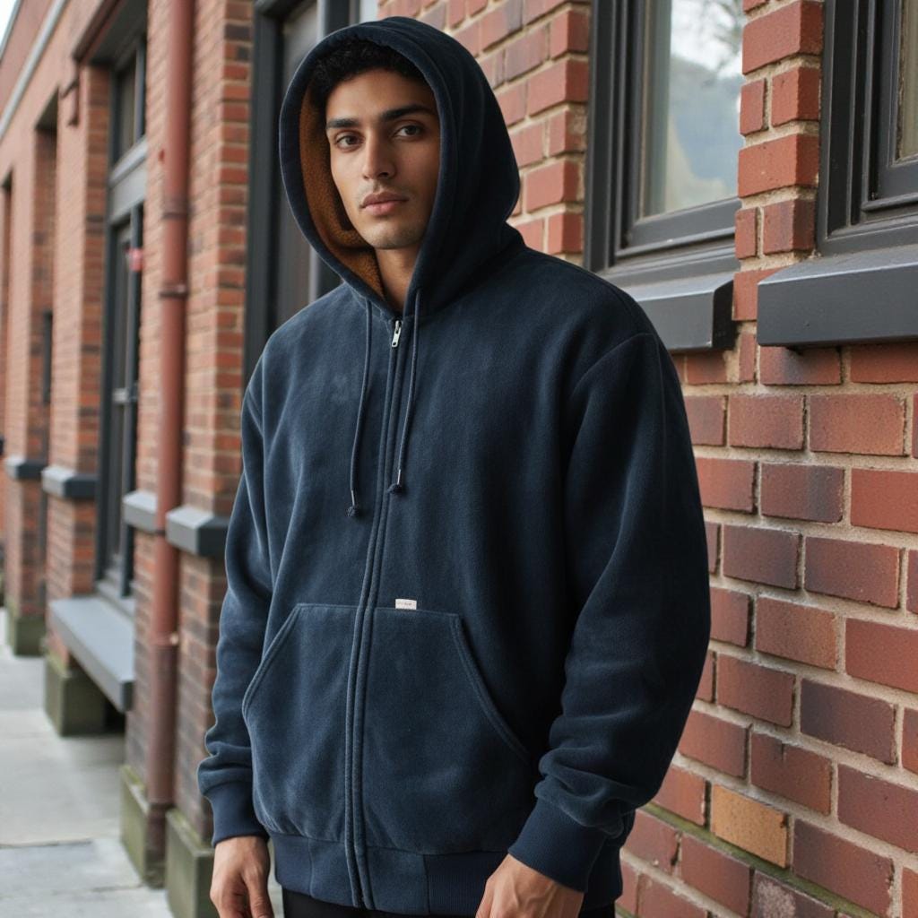 Carhartt Hooded Jacket Blue Velour Sz XL Made in USA Fleece Lined