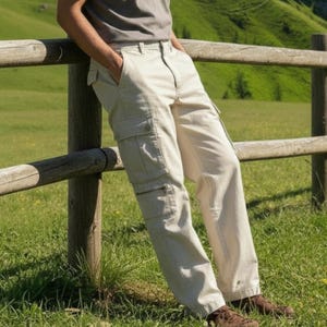 VTG Mens Khaki Cargo Pants Baggy NWT Sz 36 X 30 90s Y2K Beige Cream Cotton