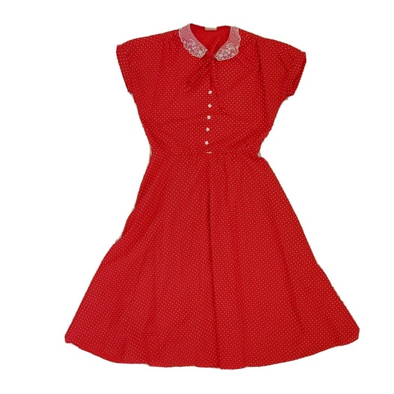 Vintage Womens Red Pinup Dress Rockabilly Red Polk