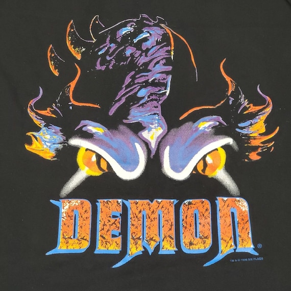 Vintage 90s Six Flags Demon Ride Graphic Tshirt Bl