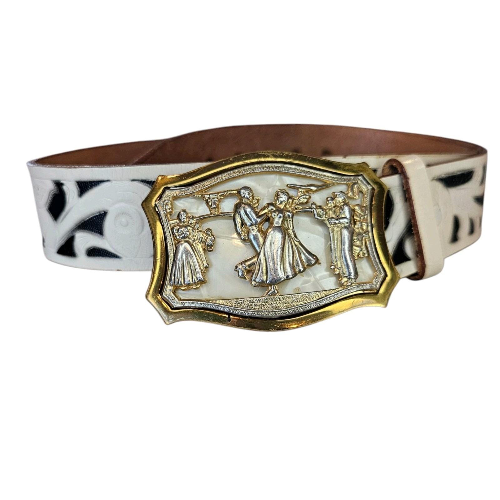 Vintage Mother of Pearl Medallion Leather Belt Boho Dark Academia Artisan M/L vintage boho leather belt products for sale | eBay main image 3