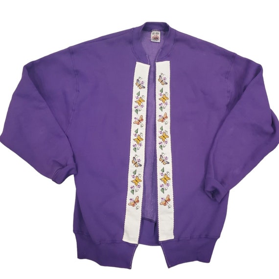 Vintage 90s Purple Granny Core Open Cardigan Swea… - image 2