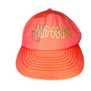 VTG 80s Missouri Snapback Nylon Hat Irridescent Orange Embroidered Retro Hipster