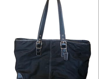 Coach Black Nylon Tote Bag: Leather Trim Top Handle - Etsy