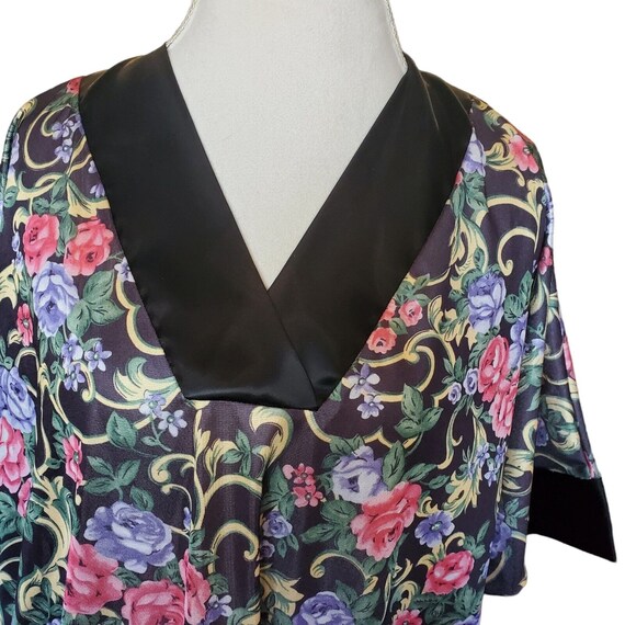 Vintage Black Floral Brocade Muumuu Kaftan Roses … - image 2