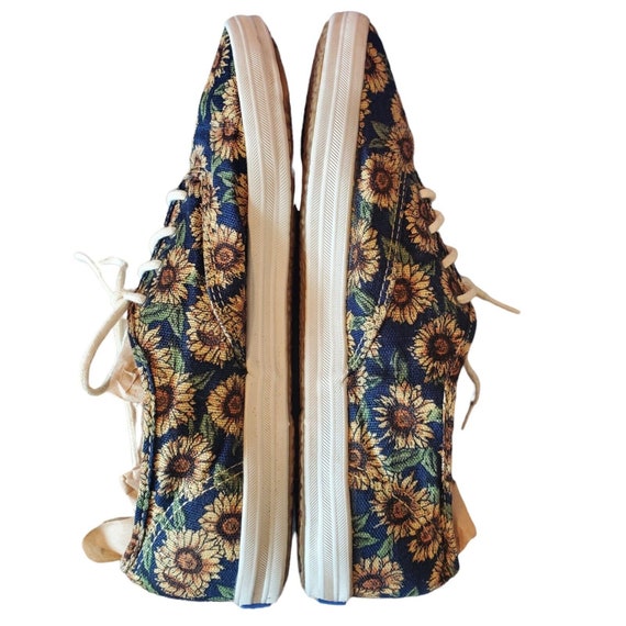 Vintage Keds Size 8 Sunflower Print Navy Blue Lac… - image 6