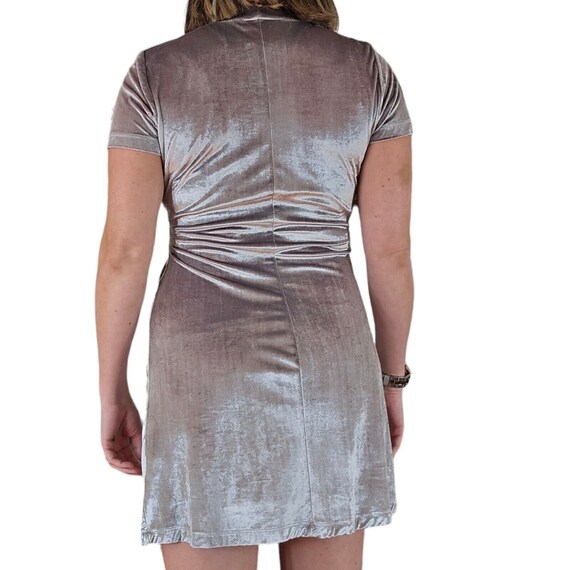 90s M Silver Velvet Skater Mini Dress Mockneck Me… - image 3