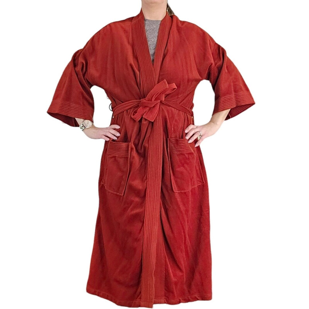 Retro 70s Mens Robe Rust Orange Mid-length M/L Acetate Belted Midi ...