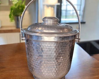 Mid-century Modern Italian Silver Hammered Metal Ice Bucket Barware MCM Italy