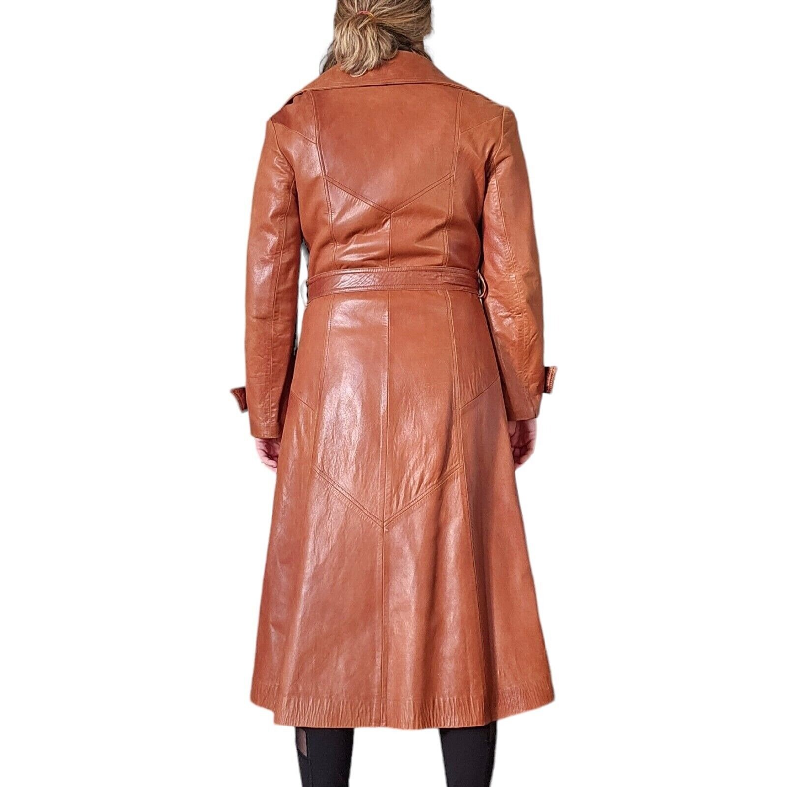 Leafacademy Vintage 70s 70s Leather Trench Coat 70s Retro Cognac