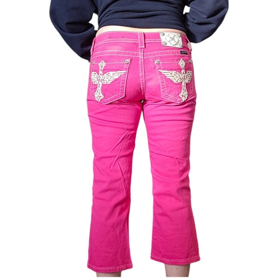 Y2K Miss Me Sz 8 Pink Denim Cropped Jeans Low Ris… - image 6
