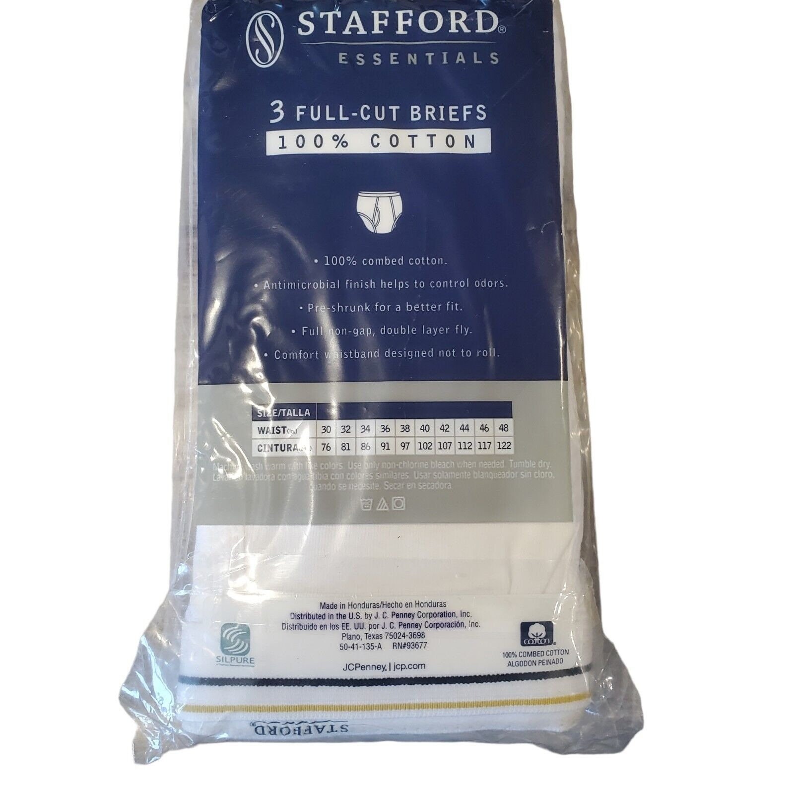 Stafford Full-Cut Briefs Set Of 7 100% Cotton White Men's Size 36