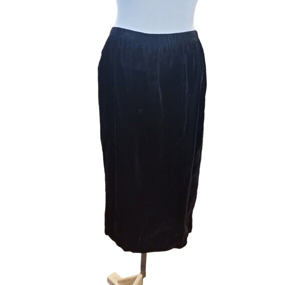 Vintage 80s 90s Womens Large Black Velvet Skirt S… - image 5