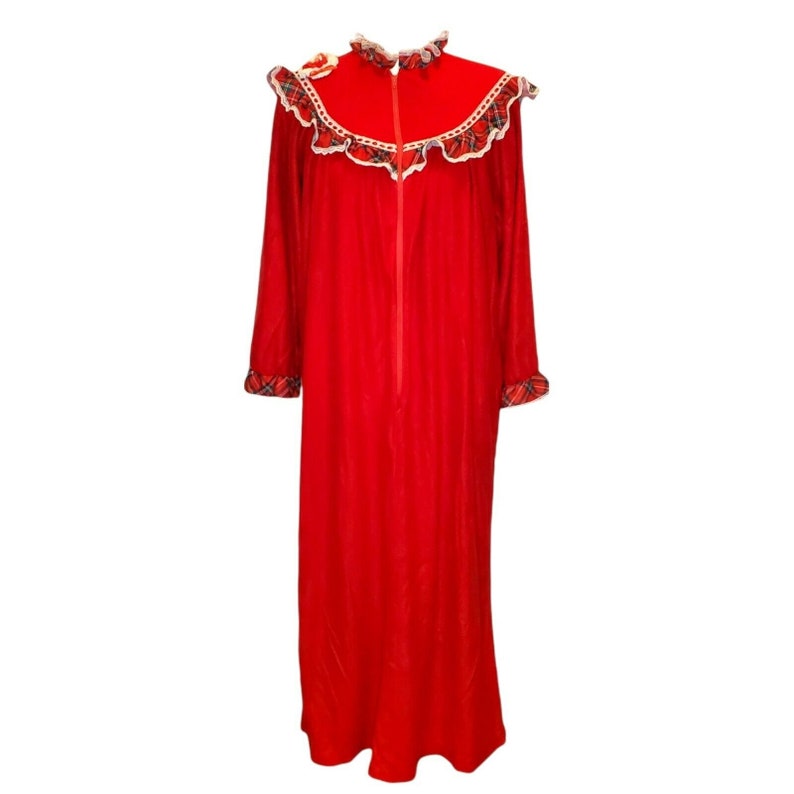 Vintage Christmas Velour Red Housecoat Robe Zip Front Long Plaid ...