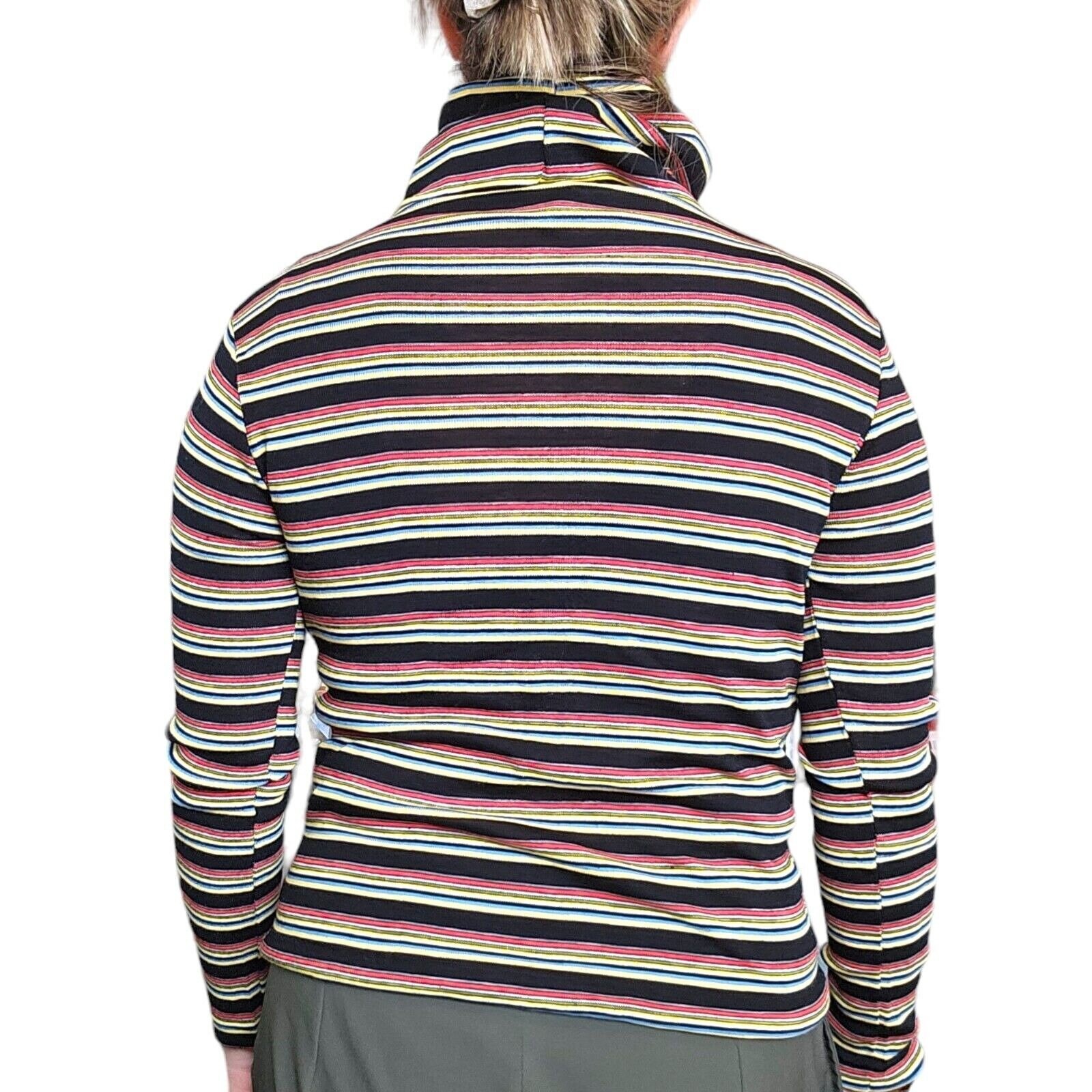 Retro 70s 80s Striped Turtleneck Shirt Thin Sweater Medium