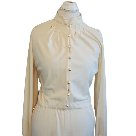 Vintage 60s Womens Medium Cream Midi Day Dress Pl… - image 2