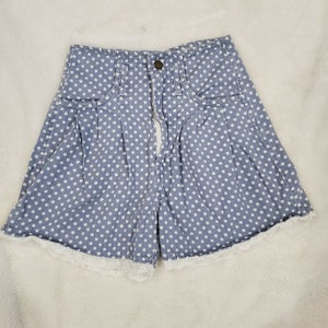 Vintage Gitano Womens Size 0 Shorts High Waisted Blue Floral Eyelet Lace 4&quot; Inseam