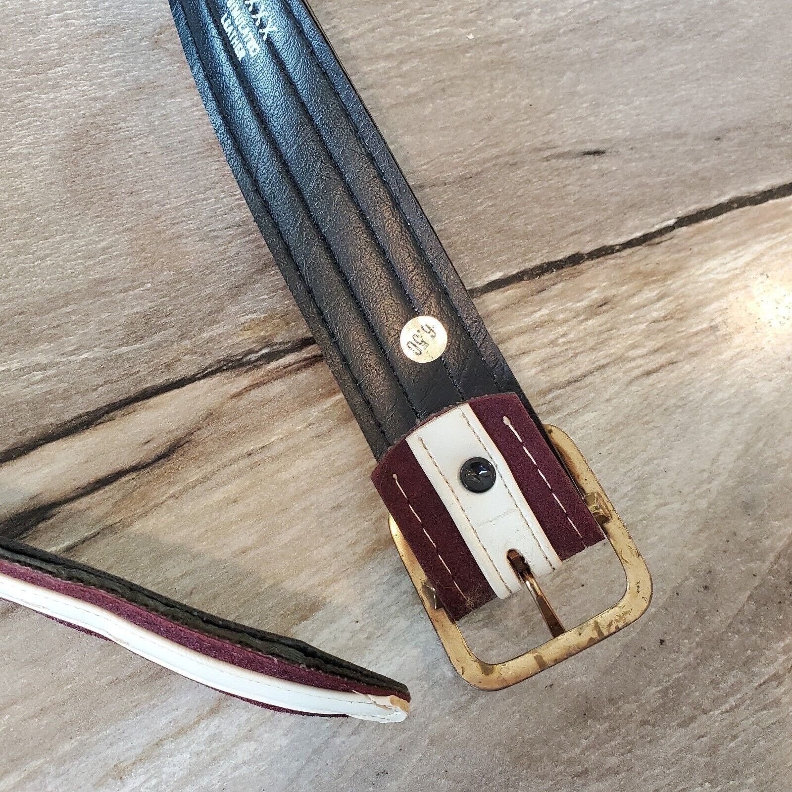 Vintage 70s 80s Vegan Leather Suede Brown Cream Brass Buckle  display picture 3