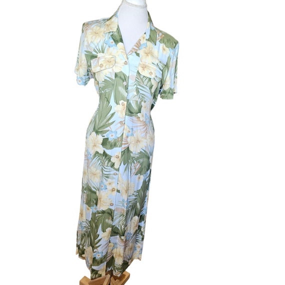 90s Small Tropical Hawaiian Floral Hibiscus Maxi … - image 2