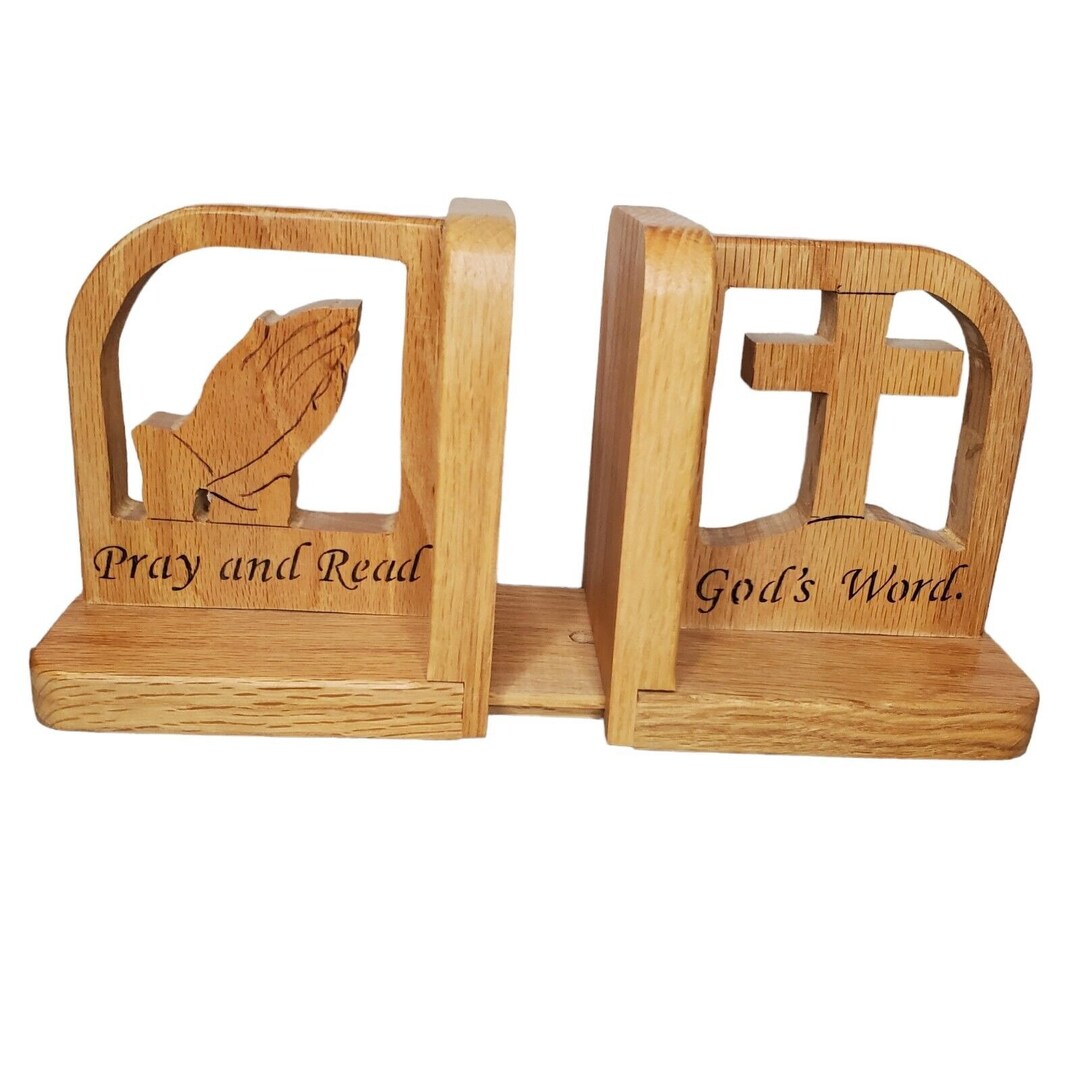 Handcrafted Oak Wood Christian Bible Bookends Adjustable One Etsy