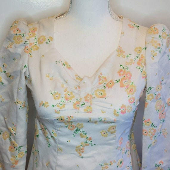 Vintage 70s Flocked Floral Maxi Prairie Dress Whi… - image 5