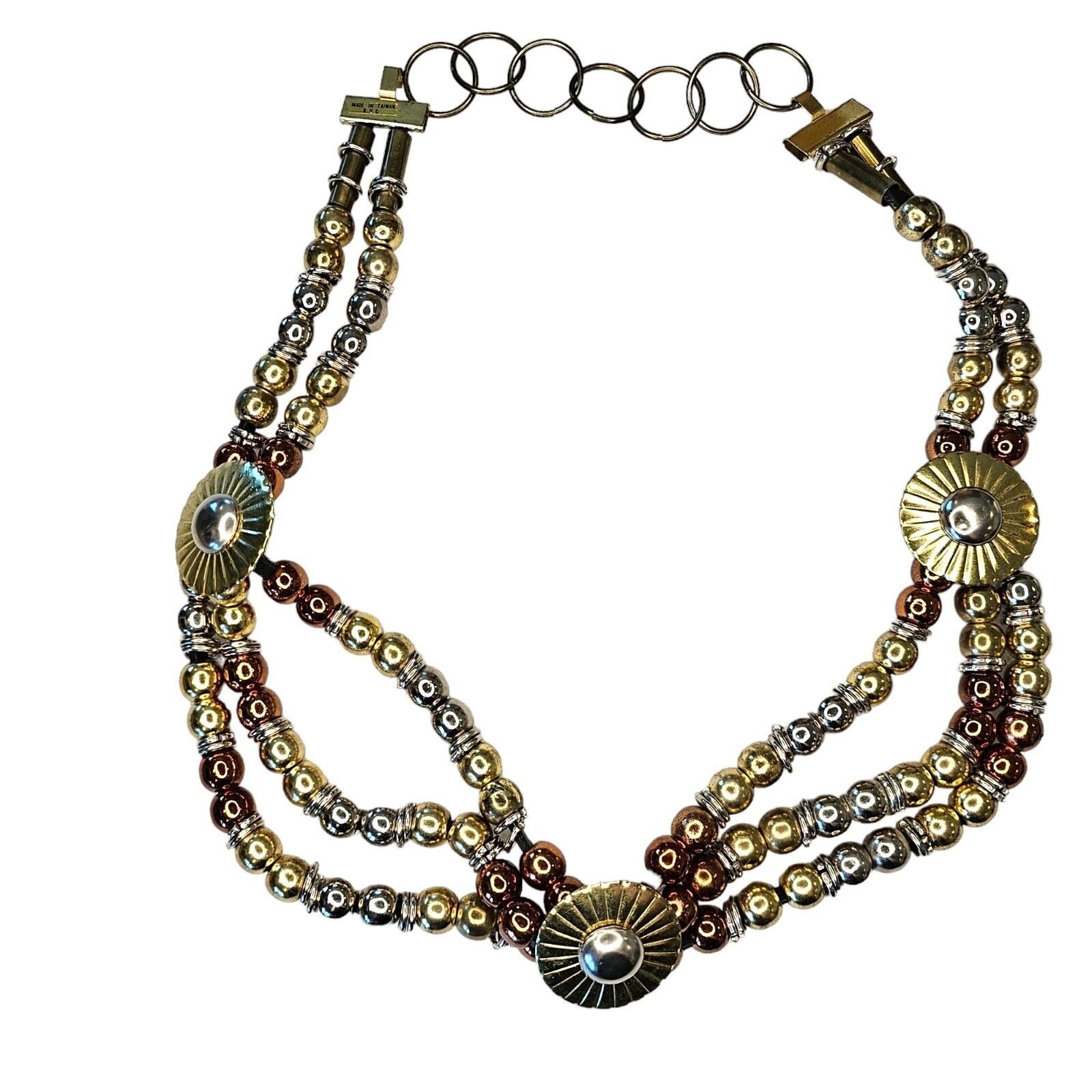 Vintage Mixed Metal Beaded Medallion Waist Belt XS Gold  display picture 1