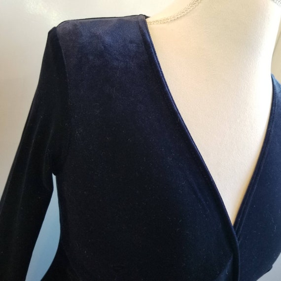 Vintage 1990s Maurices Velvet Crossover Dress Blu… - image 2