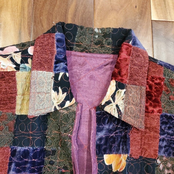 Vintage 90s XL Patchwork Velvet Jacket Reversible… - image 4