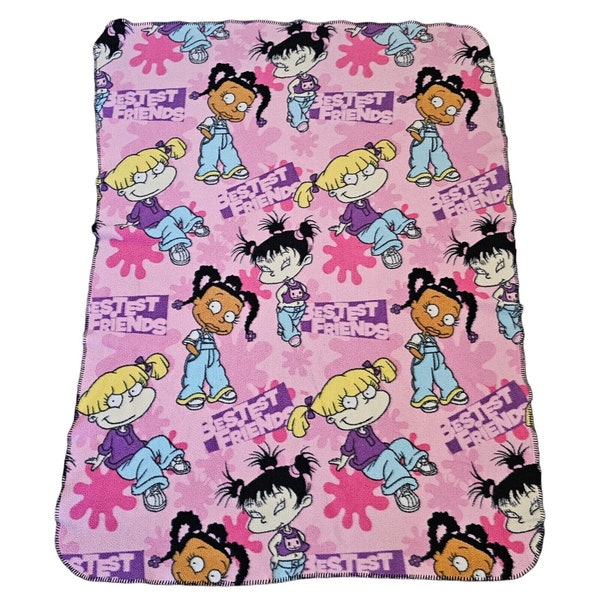 Rugrats Vintage Fleece Pink Throw Blanket Fabric Susie Kiki Angelica Girls 44x60