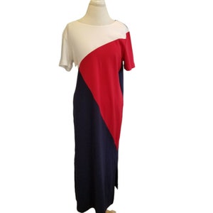 Vintage 90s Colorblock Maxi Dress Red Blue Casual Patriotic Size Medium