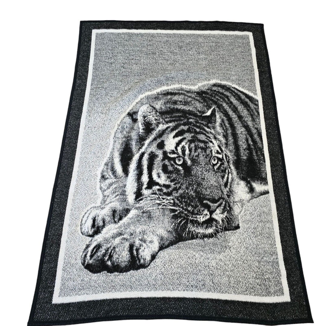 Vintage Biederlack Tiger Blanket Reversible Black Gray 52 X 76 Warm