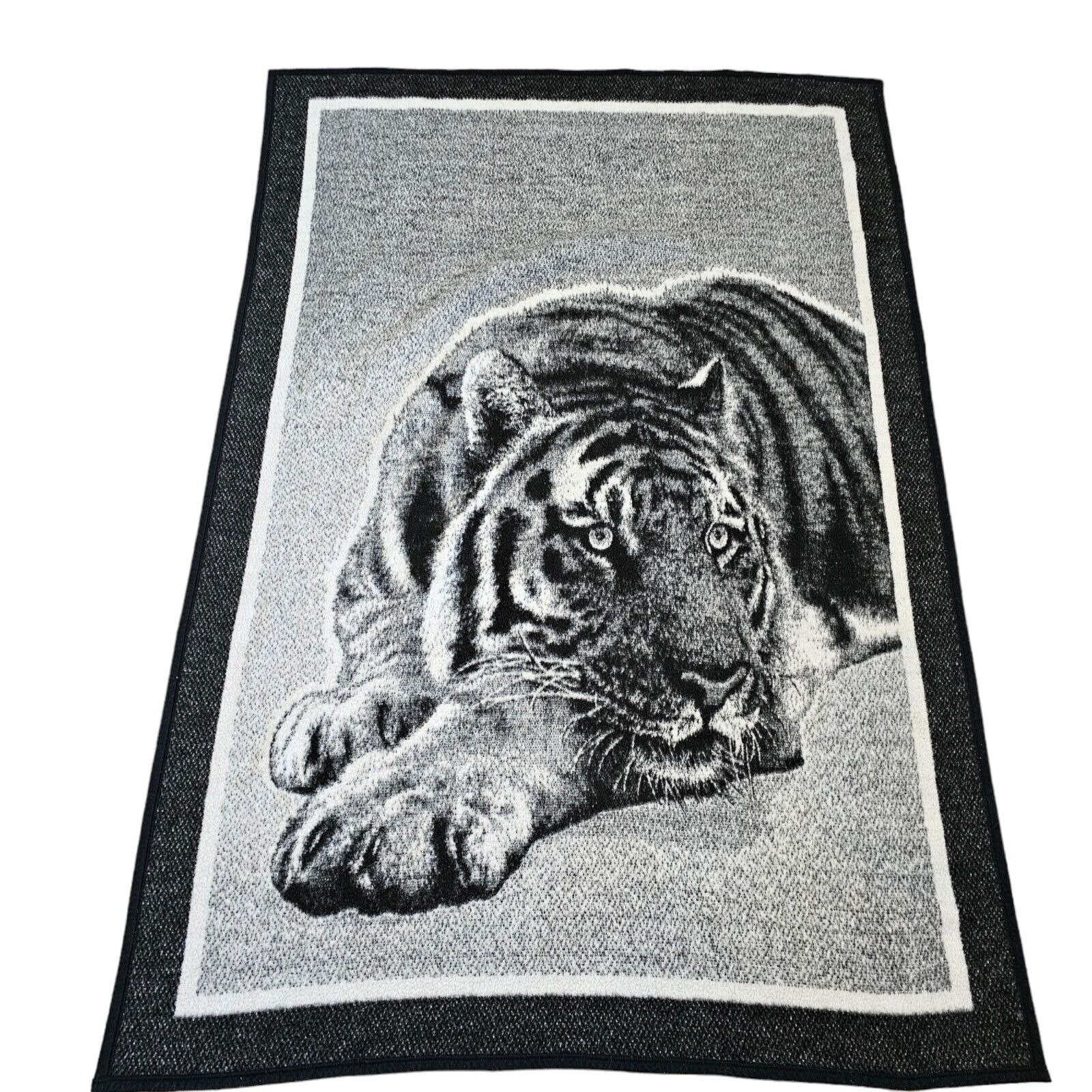 Vintage Biederlack Tiger Blanket Reversible Black Gray 52 X 76 Warm