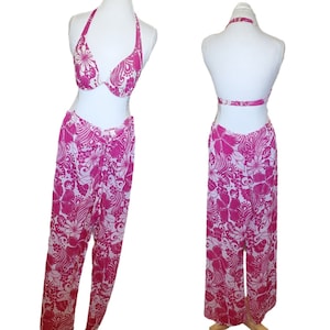 Y2K Victoria Secret Bikini Top Pink Floral Underwire Halter Sarong Pants 36C M