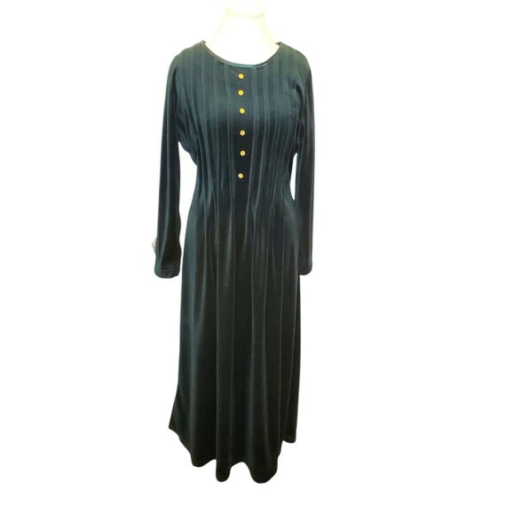 Vintage 90s Grunge Dark Green Velvet Modest Maxi Dress Longsleeve USA Sz M/L