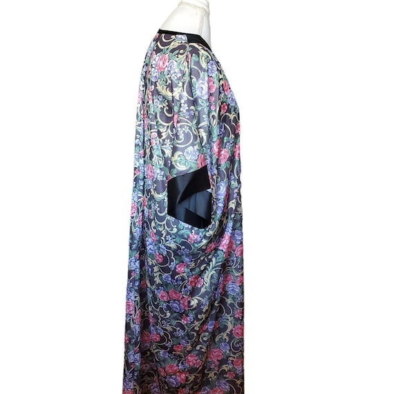 Vintage Black Floral Brocade Muumuu Kaftan Roses … - image 5