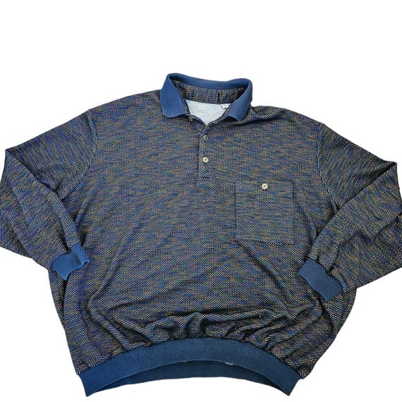 2X Mens Navy Blue Henley Sweater Thin Rainbow Spe… - image 2