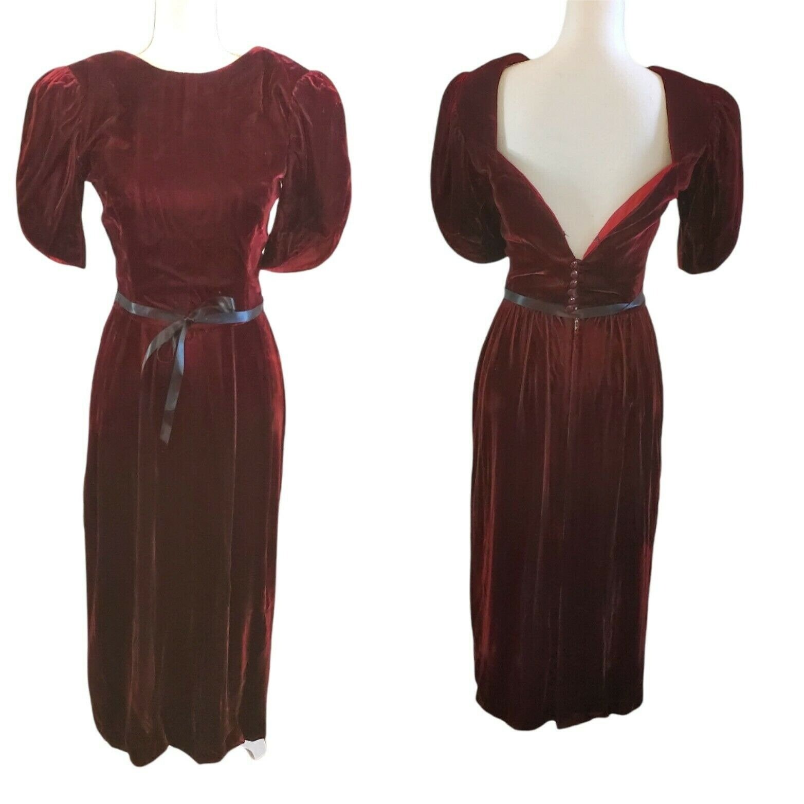 Vintage 80s Lanz of Salzburg Maroon Velvet Formal Dress Puff