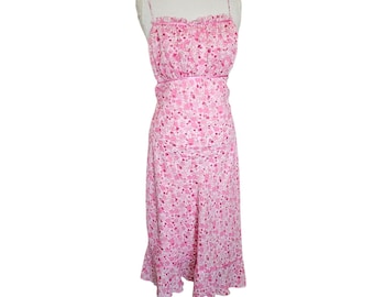 Y2K Pink Floral Babydoll Dress Laceup Ribbon Long Midi Sz L Large Slip Bubblegum Size Large