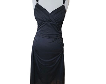 Y2K Womens Medium Black Cocktail Formal Dress Classic Assymetrical Hem Babydoll