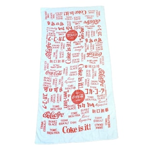 Vintage 80s Rare Coca-cola Beach Towel Thin Terrycloth Different Languages 58x32