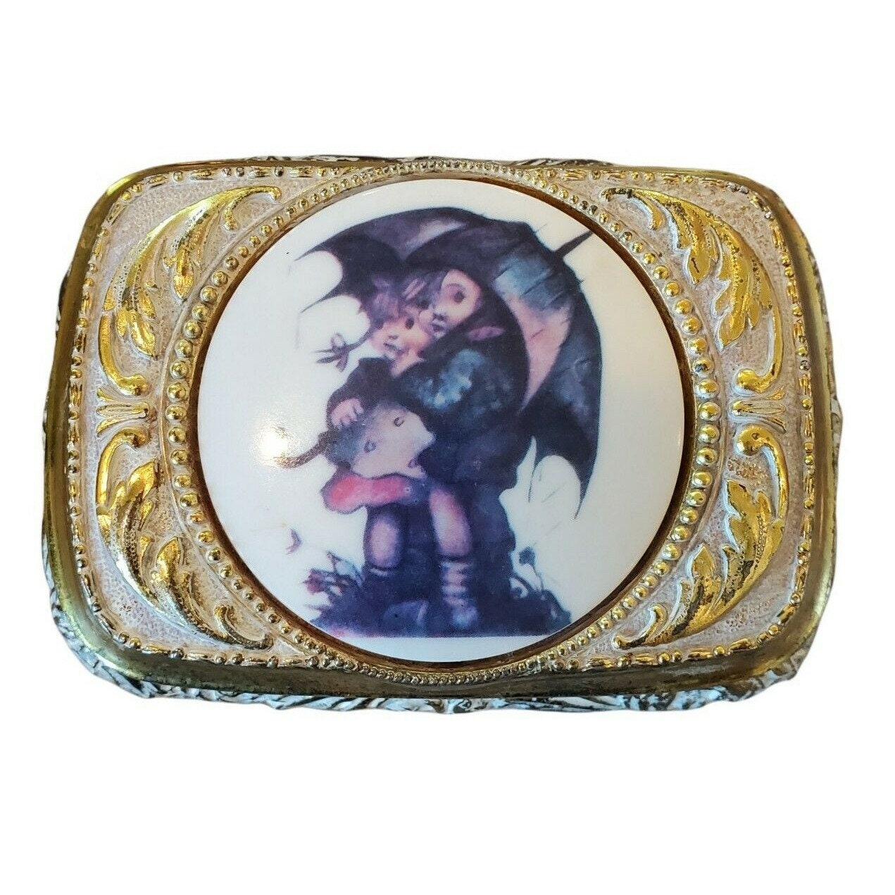 全商品オープニング価格！ Metal Gold Hummel Vintage Trinket Japan Lined Velvet Red Box 小物入れ