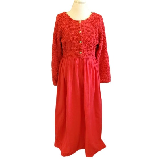Vintage 90s Womens Size Medium Modest Red Cotton … - image 1