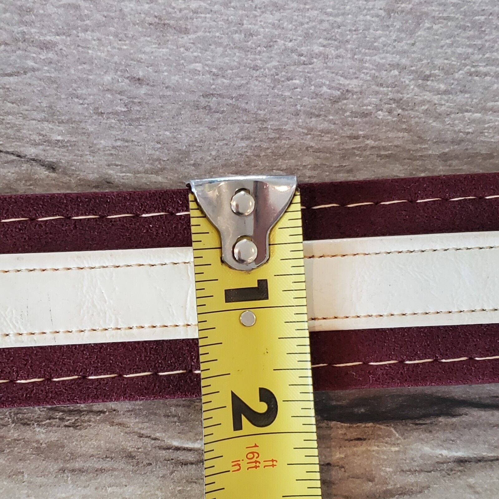Vintage 70s 80s Vegan Leather Suede Brown Cream Brass Buckle 28-33\