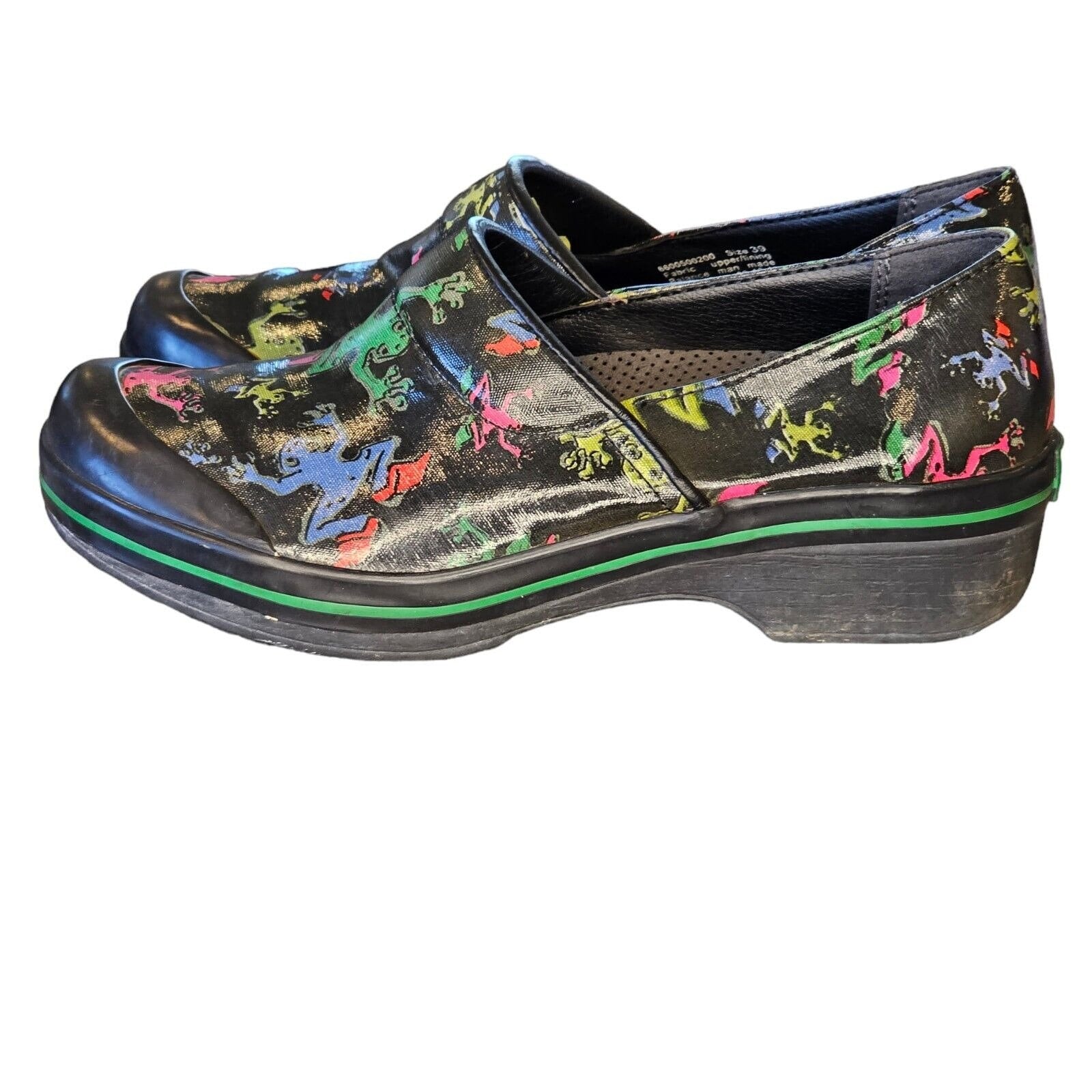 Dansko Vegan Volley Comfort Clogs Printed Frogs Black Size 39 US 8.5 9 Shoes