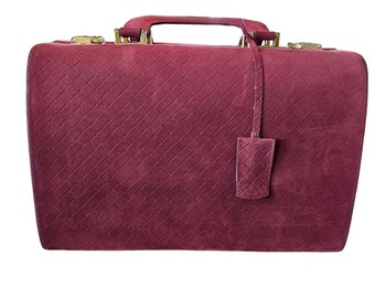 Vintage Oxblood Red Woven Suede Makeup Travel Case Lock Key Neiman Marcus 12x9x7